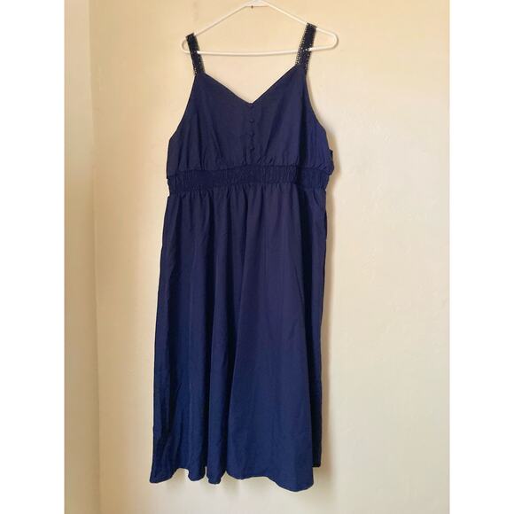 Shein Curve Women's Dress Size 4XL Dark Navy Blue Crochet Straps Sleeveless NWOT - Picture 2 of 8